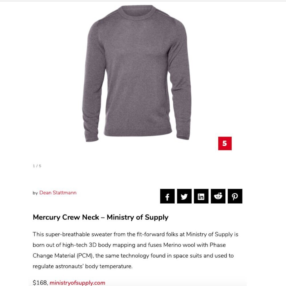 Ministry of Supply - Men's Mercury Crewneck in Grey, size Medium